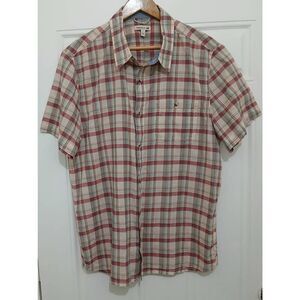 Toad and co mens lightweight organic cotton thin shirt plaid red tan